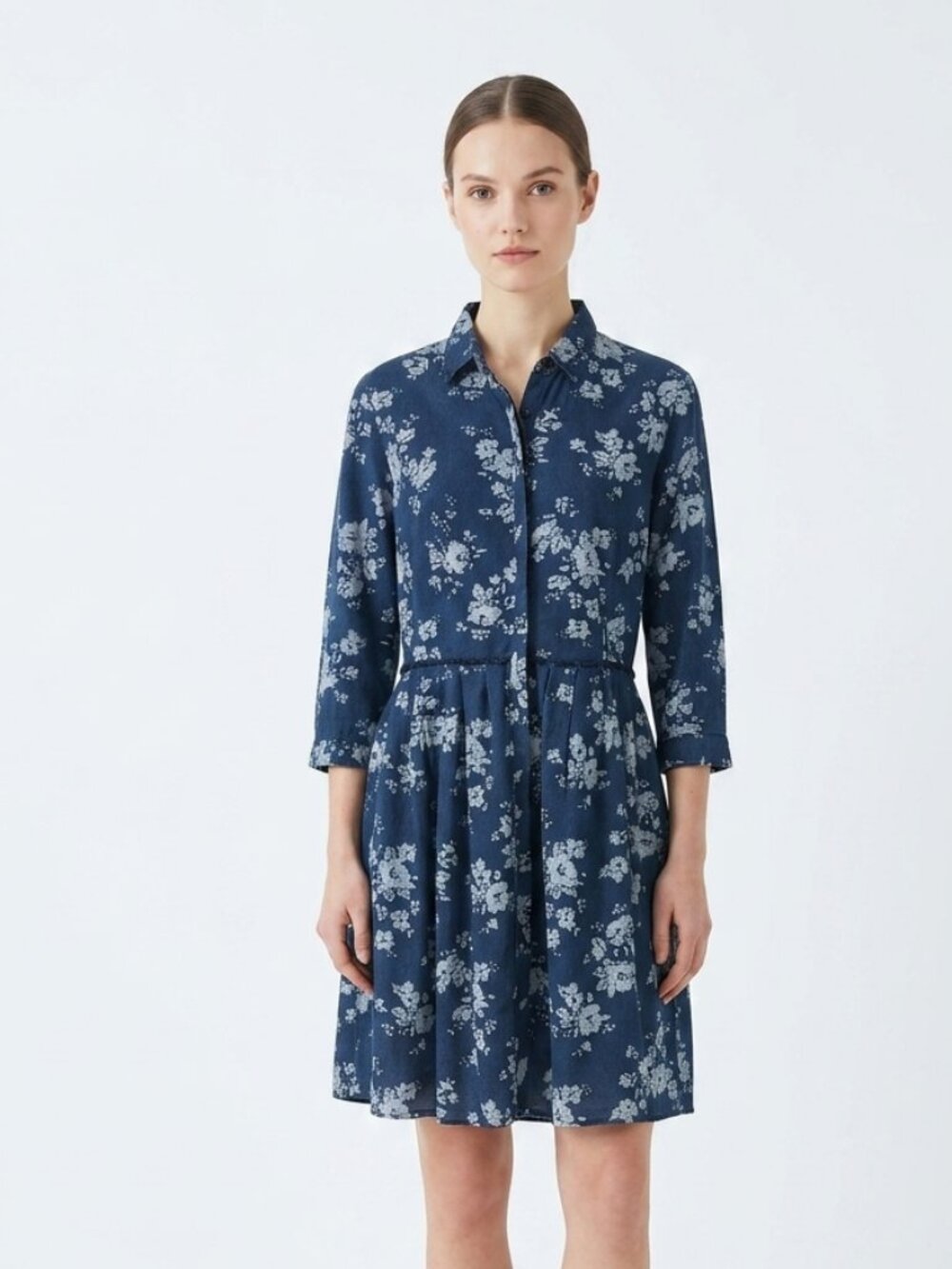 Gap Shirt Dress Blue Chambray Floral Boho Cottage S